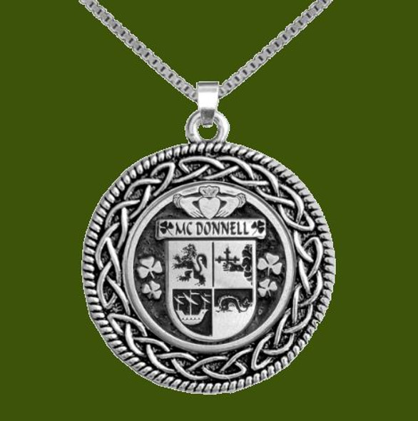 McDonnell Irish Coat Of Arms Interlace Round Pewter Family Crest Pendant