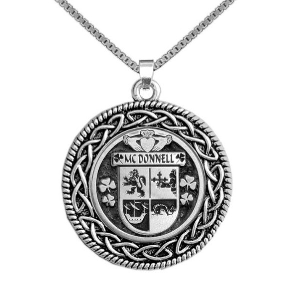 McDonnell Irish Coat Of Arms Interlace Round Pewter Family Crest Pendant