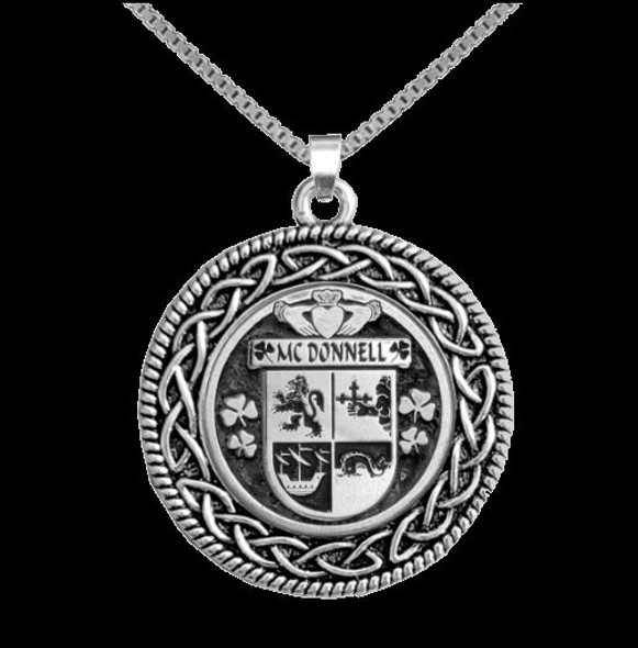 McDonnell Irish Coat Of Arms Interlace Round Silver Family Crest Pendant