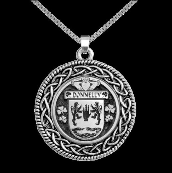 Donnelly Irish Coat Of Arms Interlace Round Silver Family Crest Pendant