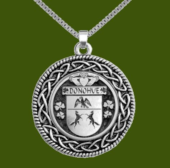 Donohue Irish Coat Of Arms Interlace Round Pewter Family Crest Pendant