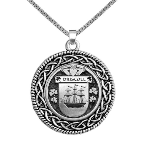 Driscoll Irish Coat Of Arms Interlace Round Silver Family Crest Pendant