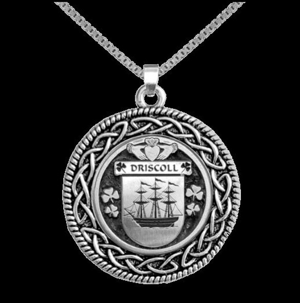 Driscoll Irish Coat Of Arms Interlace Round Silver Family Crest Pendant