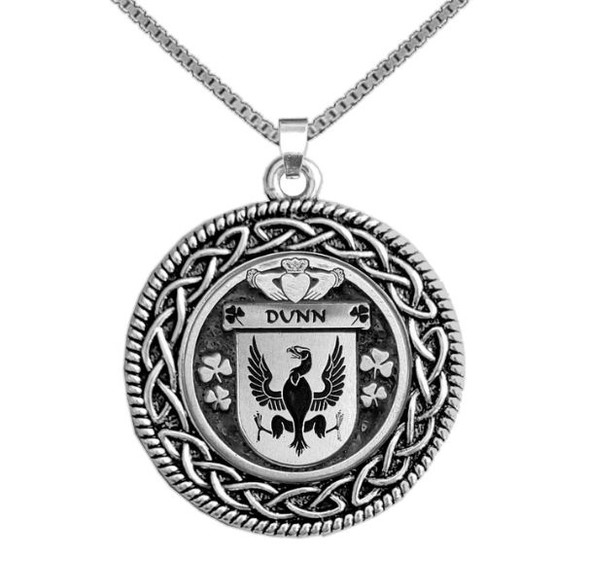 Dunn Irish Coat Of Arms Interlace Round Silver Family Crest Pendant