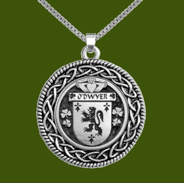 ODwyer Irish Coat Of Arms Interlace Round Pewter Family Crest Pendant