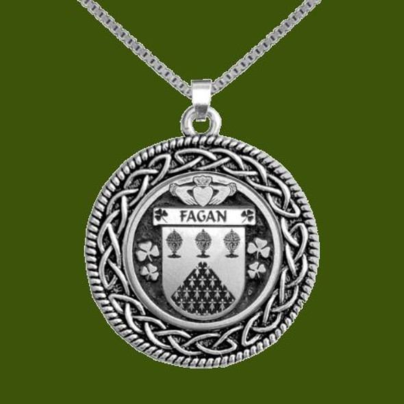 Fagan Irish Coat Of Arms Interlace Round Pewter Family Crest Pendant