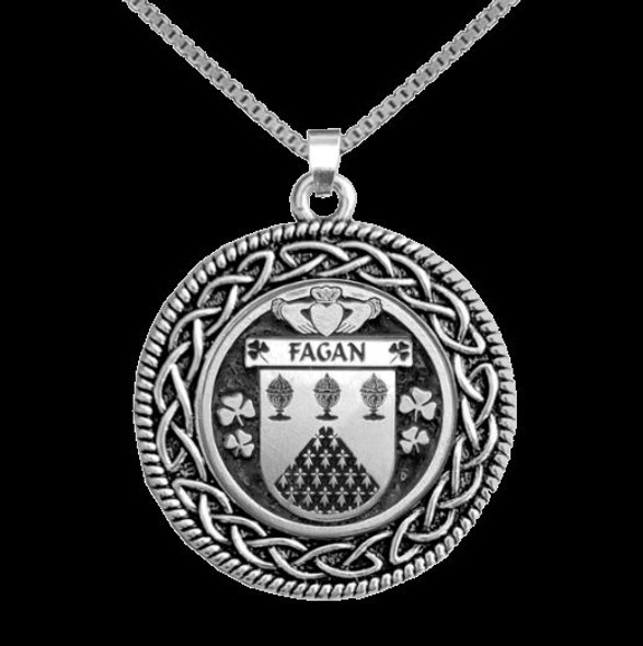 Fagan Irish Coat Of Arms Interlace Round Silver Family Crest Pendant