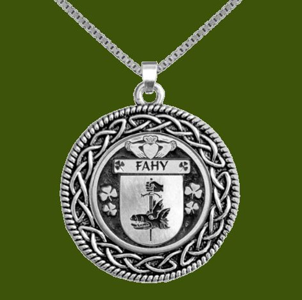 Fahy Irish Coat Of Arms Interlace Round Pewter Family Crest Pendant