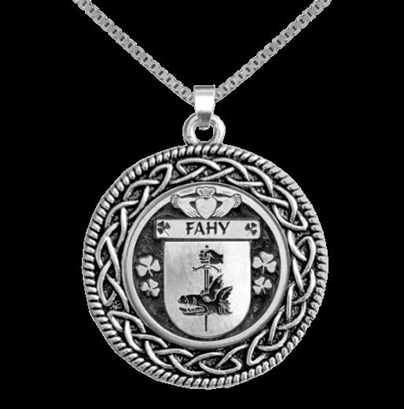 Fahy Irish Coat Of Arms Interlace Round Silver Family Crest Pendant