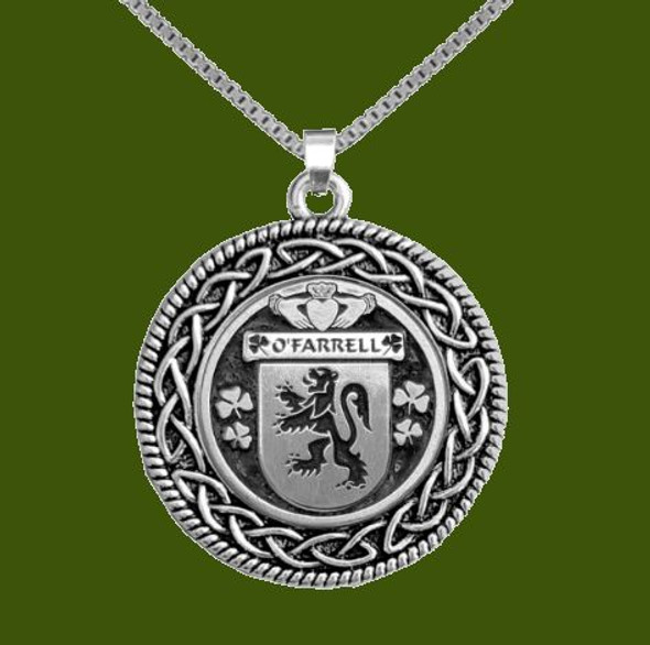 OFarrell Irish Coat Of Arms Interlace Round Pewter Family Crest Pendant