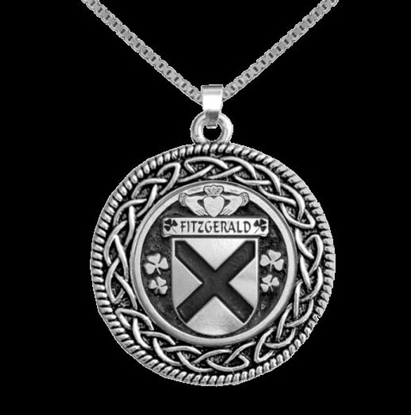 Fitzgerald Irish Coat Of Arms Interlace Round Silver Family Crest Pendant