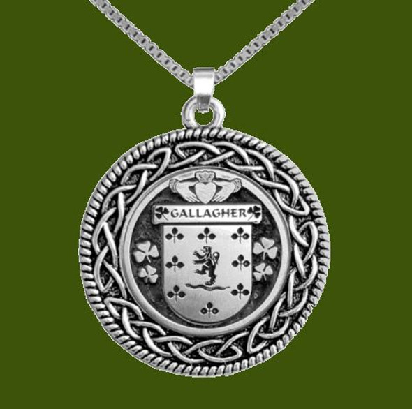 Gallagher Irish Coat Of Arms Interlace Round Pewter Family Crest Pendant