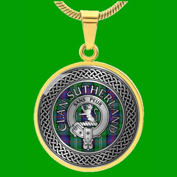 Sutherland Clan Crest Celtic Knotwork Round Clan Badge Gold Pendant