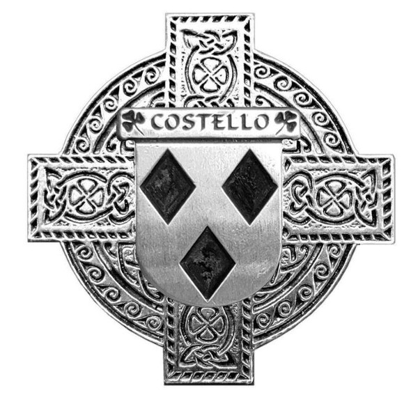 Costello Irish Coat Of Arms Celtic Cross Stylish Pewter Family Crest Badge 