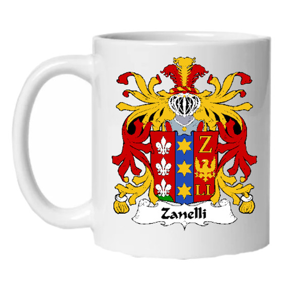Zanelli Italian Coat of Arms Surname Double Sided Ceramic Mugs Set of 2