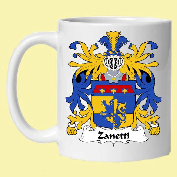 Zanetti Italian Coat of Arms Surname Double Sided Ceramic Mugs Set of 2