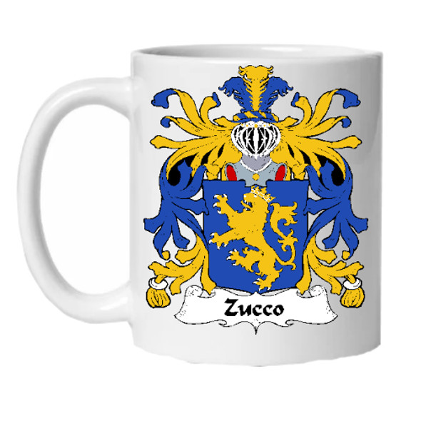 Zucco Italian Coat of Arms Surname Double Sided Ceramic Mugs Set of 2