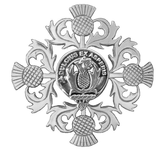 Ferguson Clan Crest Four Thistle Stylish Pewter Badge Brooch