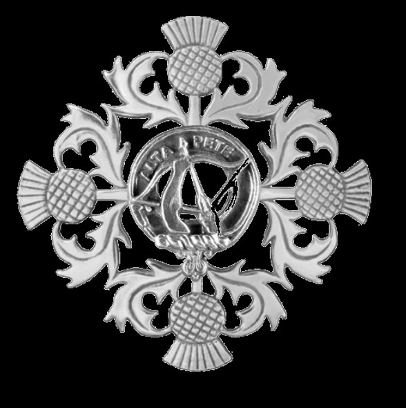 Fletcher Clan Crest Four Thistle Sterling Silver Badge Brooch