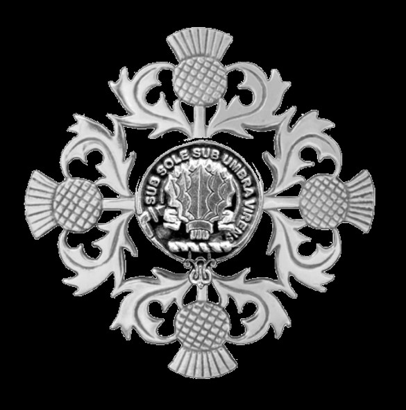 Irvine Of Drum Clan Crest Four Thistle Sterling Silver Badge Brooch