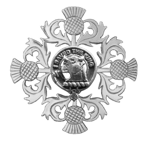 Turnbull Clan Crest Four Thistle Stylish Pewter Badge Brooch