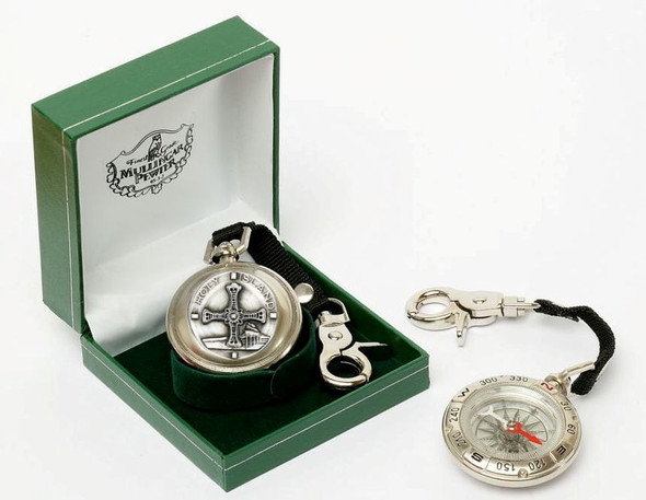Holy Island Ireland Themed Pewter Boxed Compass With Belt Lanyard