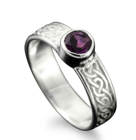 Hascosay Celtic Knot Round Amethyst Ladies Sterling Silver Band Ring Sizes R-Z