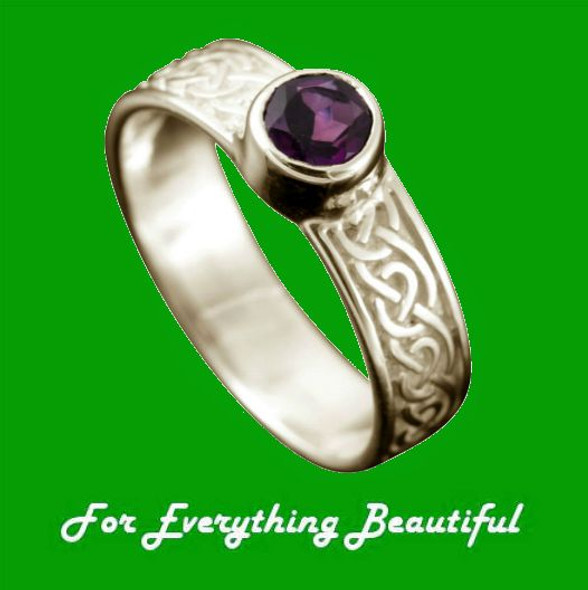 Hascosay Celtic Knot Round Amethyst Ladies 9K White Gold Band Ring Sizes A-Q