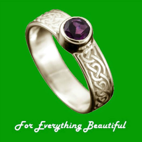 Hascosay Celtic Knot Round Amethyst Ladies Platinum Band Ring Sizes A-Q