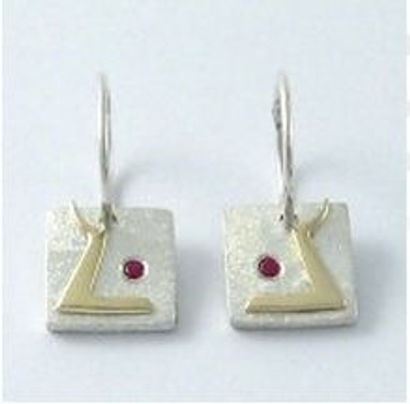 Hairst Blinks Red Ruby Stone Yellow Gold Detail Sterling Silver Earrings