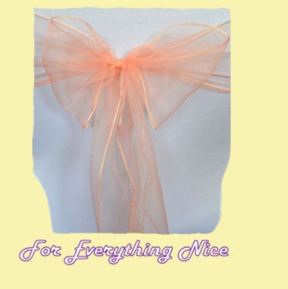 Peach Organza Wedding Chair Sash Ribbon Bow Decorations x 10