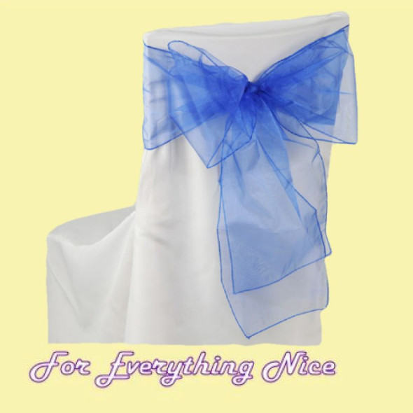 Royal Blue Organza Wedding Chair Sash Ribbon Bow Decorations x 10