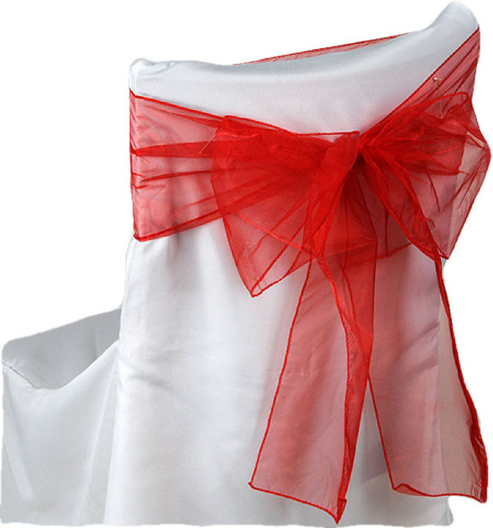 Scarlet Red Organza Wedding Chair Sash Ribbon Bow Decorations x 10