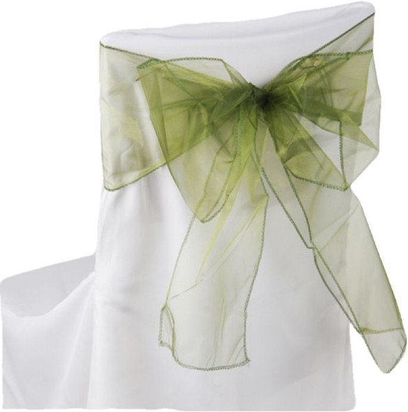 Spring Moss Organza Wedding Chair Sash Ribbon Bow Decorations x 50