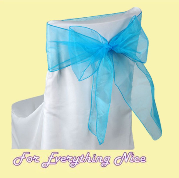 Turquoise Organza Wedding Chair Sash Ribbon Bow Decorations x 10
