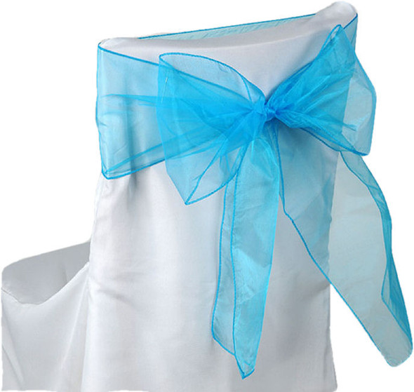 Turquoise Organza Wedding Chair Sash Ribbon Bow Decorations x 50