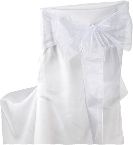 White Organza Wedding Chair Sash Ribbon Bow Decorations x 50