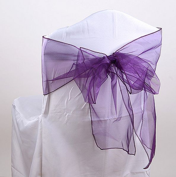 Eggplant Plum Organza Wedding Chair Sash Ribbon Bow Decorations x 10 For Hire