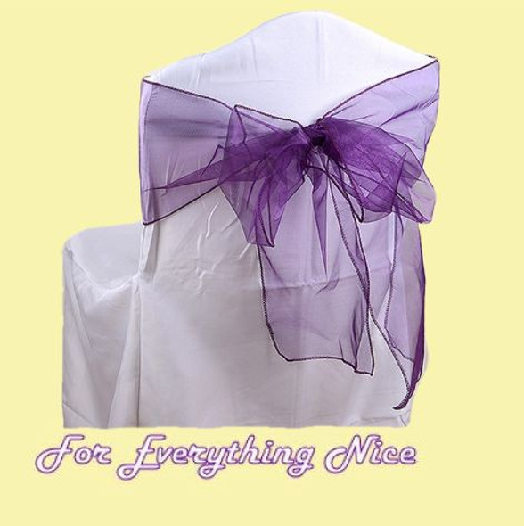 Eggplant Plum Organza Wedding Chair Sash Ribbon Bow Decorations x 50 For Hire