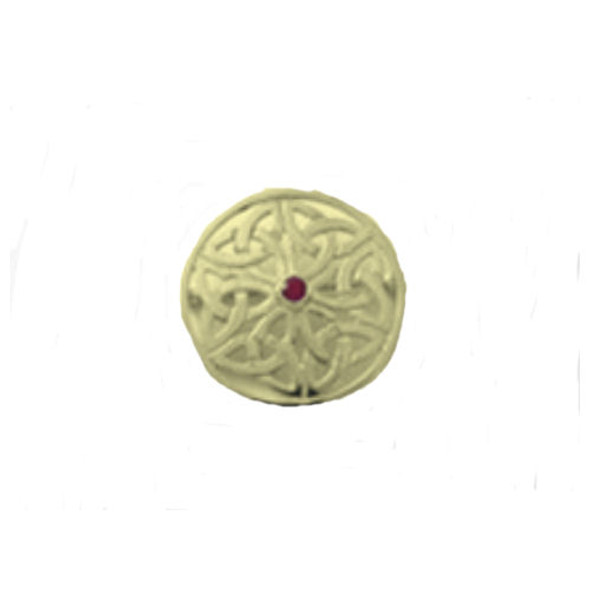 Celtic Knotwork Red Ruby Circular Design 9K Yellow Gold Brooch