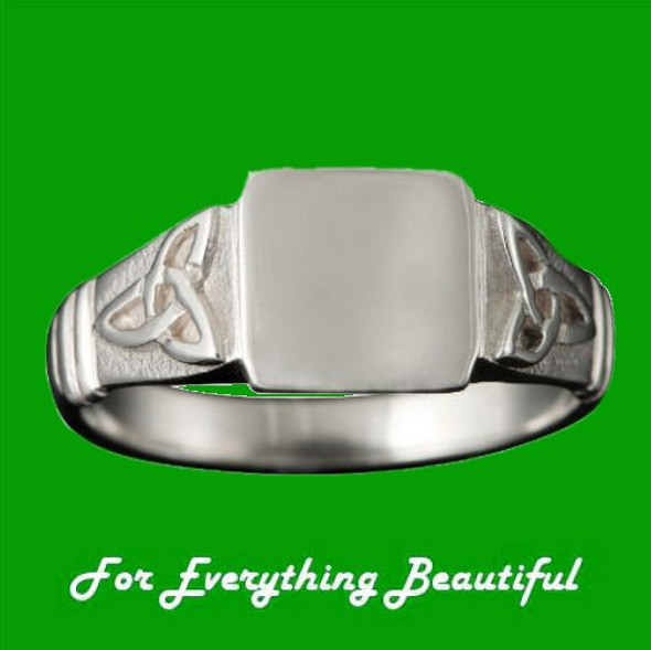 Celtic Trinity Knot Large Signet Mens 18K White Gold Ring Sizes R-Z