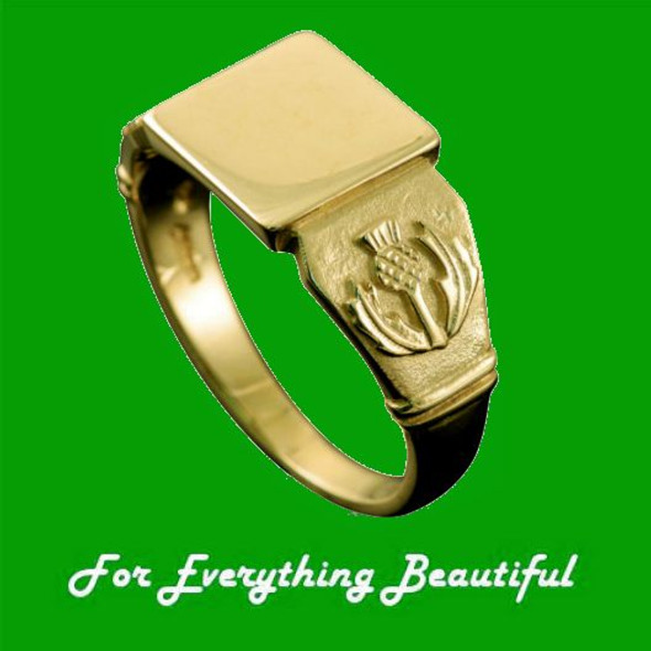 Scotland Thistle Emblem Large Signet Mens 18K Yellow Gold Ring Size R-Z