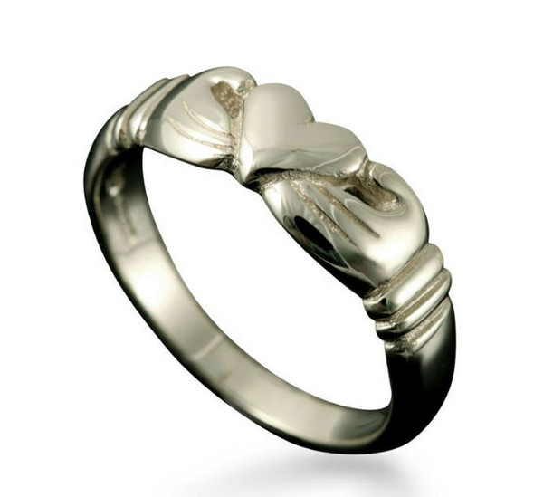 Claddagh Heart Design Ladies 9K White Gold Ring Size A-Q