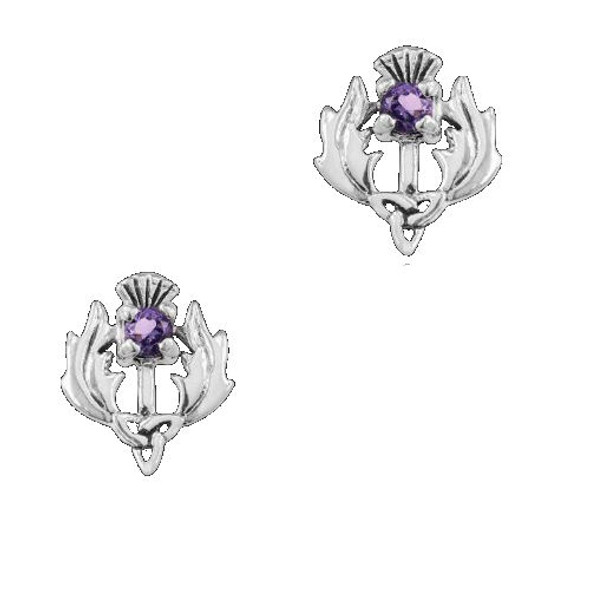 Scottish Thistle Amethyst Trinity Knot Sterling Silver Stud Earrings