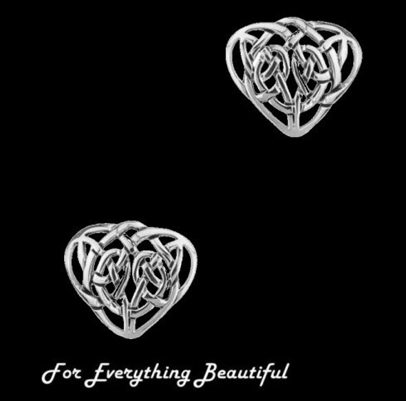 Celtic Heart Interwoven Knotwork Stud Sterling Silver Earrings