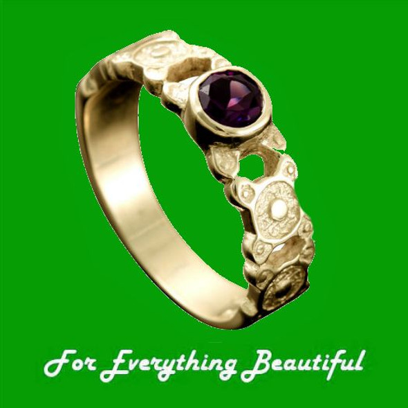 St Ninians Treasure Round Amethyst Ladies 9K Yellow Gold Band Ring Sizes A-Q