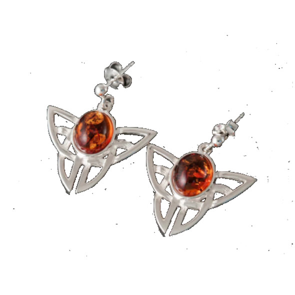 Celtic Knot Oval Amber Drop Sterling Silver Earrings