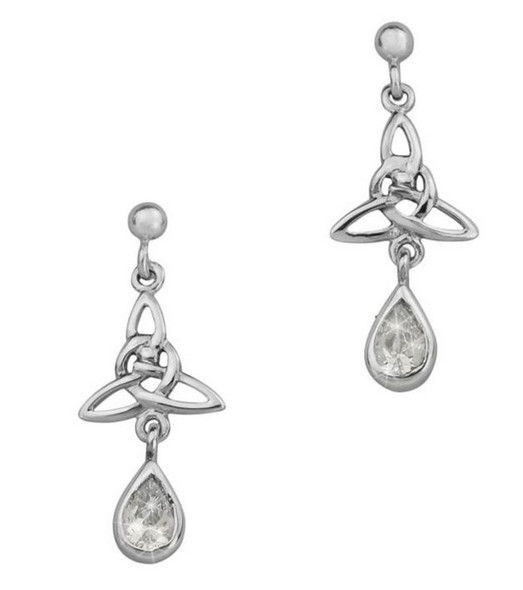 Celtic Trinity Knot Drop Cubic Zirconia Sterling Silver Earrings