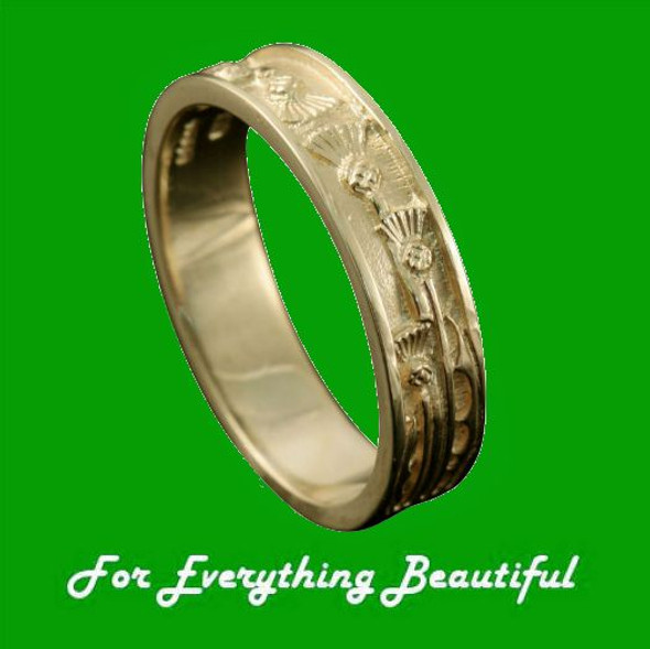 Scotland Thistle Narrow Ladies Wedding 18K Yellow Gold Ring Band Sizes R-Z