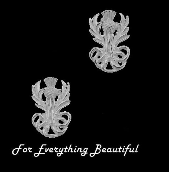 Scottish Thistle Design Stud Sterling Silver Earrings